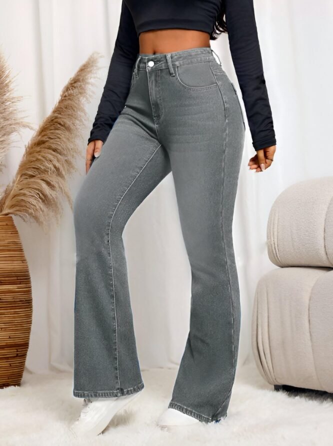 Ben Martin Women High Waist Grey Bootcut Flared Wide Leg Bell Bottom Jeans 30 - Image 4