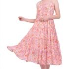 Aurelia Women's Orange Printed Flarred Georgette Dresses (Size: L)-A15677-509223
