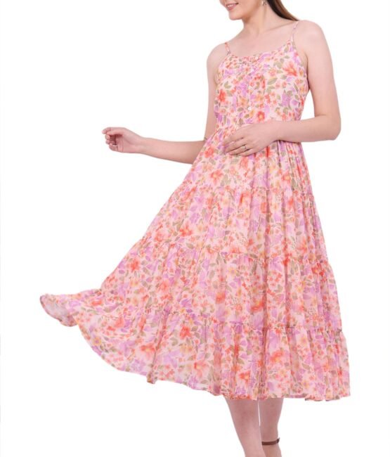 Aurelia Women's Orange Printed Flarred Georgette Dresses (Size: L)-A15677-509223