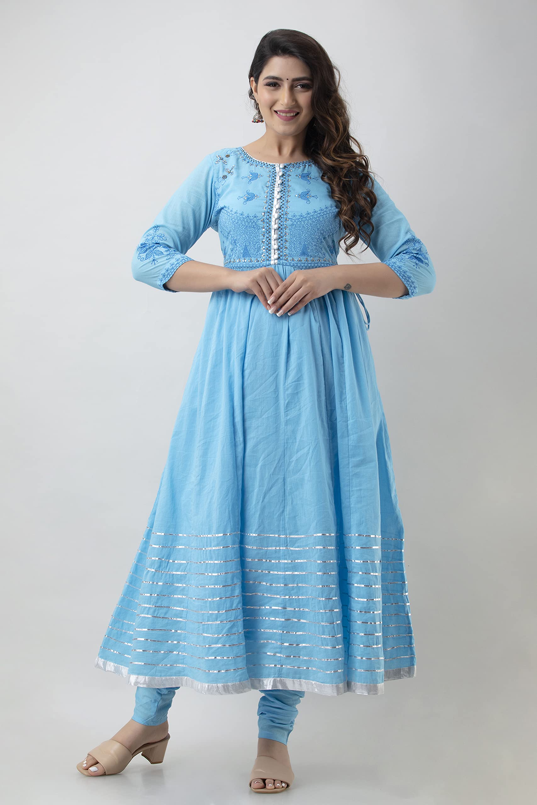 A&K Women Anarkali Embroided Printed Round Neck Kurta, Churidar & Dupatta Set - Image 5