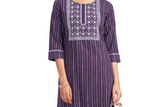 SIRIL Women's Cotton Sequence Embroidery Straight Kurta Pant with Dupatta Set (474K10027-L_Wine)