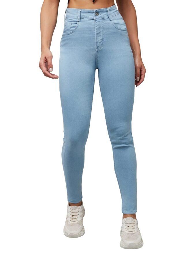 Miss Chase Women's Light Blue Skinny High Rise Distressed Regular Length Ice Wash Denim Jeans (MCAW18DEN02-76-158-32, Light Blue, 32)