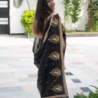 MESCHE Women's Jimmy Organza Saree with Diamond & Resham Buddha Embroidery With Unstiched Blouse Piece.