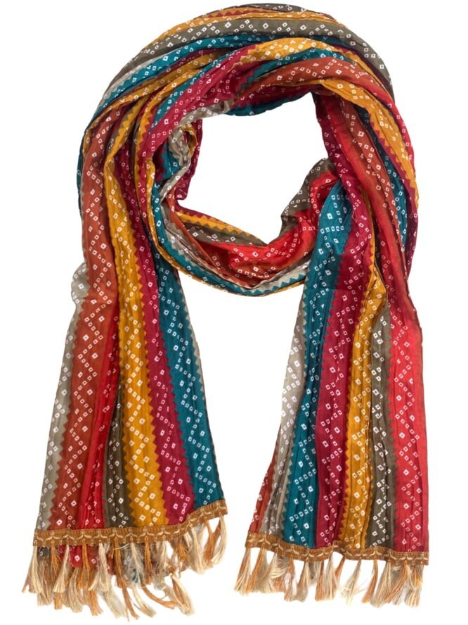 AKSHADEEP Bandhani And Patola Print Dupatta - Traditional Art Silk Dupattas For Women's (Nude, Free Size)