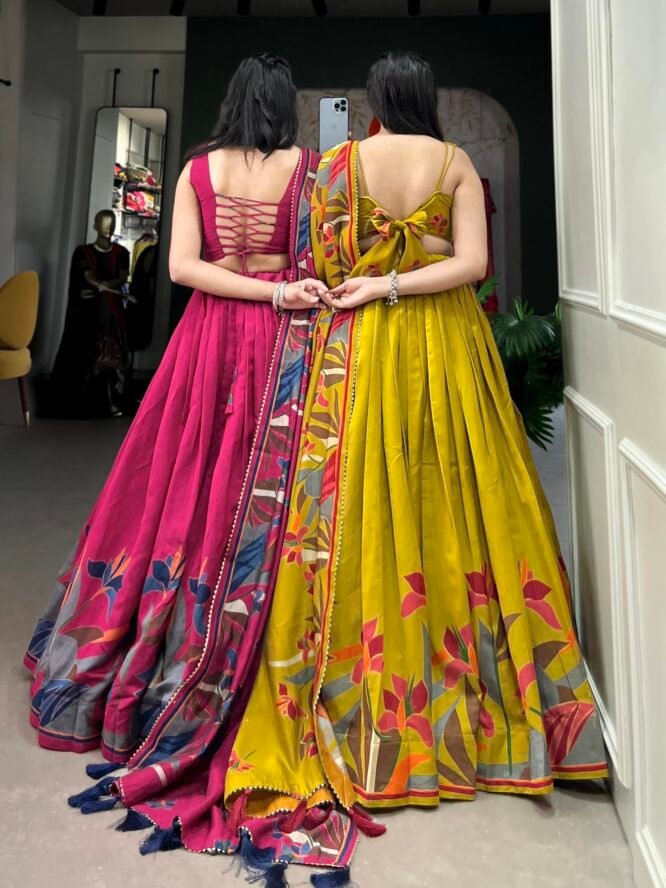 MR CREATION Women's Wedding Special Floral Lehenga Choli with Foil Print & Gotta Patti Dupatta(PINK) (YELLOW) - Image 2