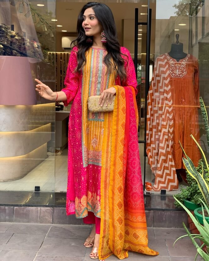 ANNI DESIGNER Women's Rayon Blend Printed Straight Kurta with Pant & Dupatta (Shubhangi Rani_XXL_Pink_XX-Large) - Image 7