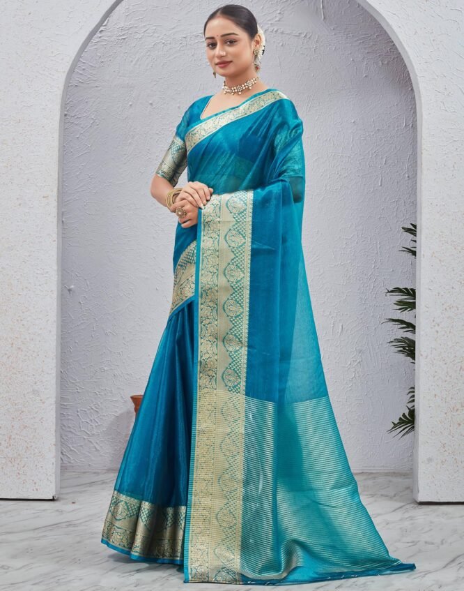 SIRIL Women's Organza Jacquard Border Saree With Unstitched Blouse Piece (4244S601_Purple) - Image 7