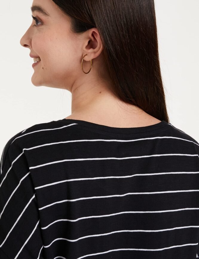 Amazon Brand - Symbol Women's Striped Loose Fit Half Sleeve Cotton T-Shirt (SYMAW19TS036B_White + Navy_Small) (Combo Pack of 2) - Image 4