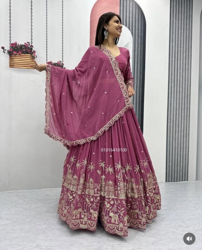 Tyche Purnaa Veda Georgette Embroidery Work Semi-Stitched Lehenga Choli for Women with Dupatta (PINK) - Image 7