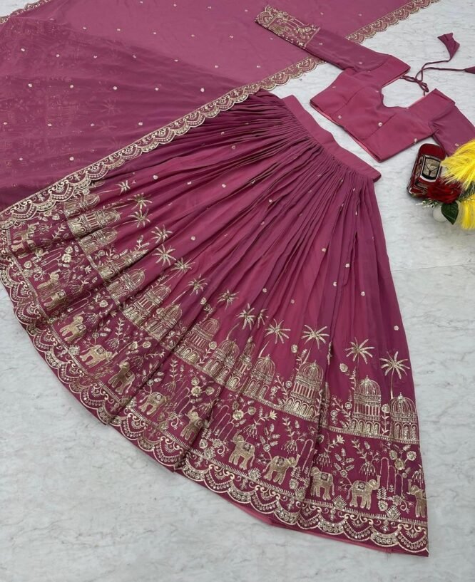 Tyche Purnaa Veda Georgette Embroidery Work Semi-Stitched Lehenga Choli for Women with Dupatta (PINK) - Image 5