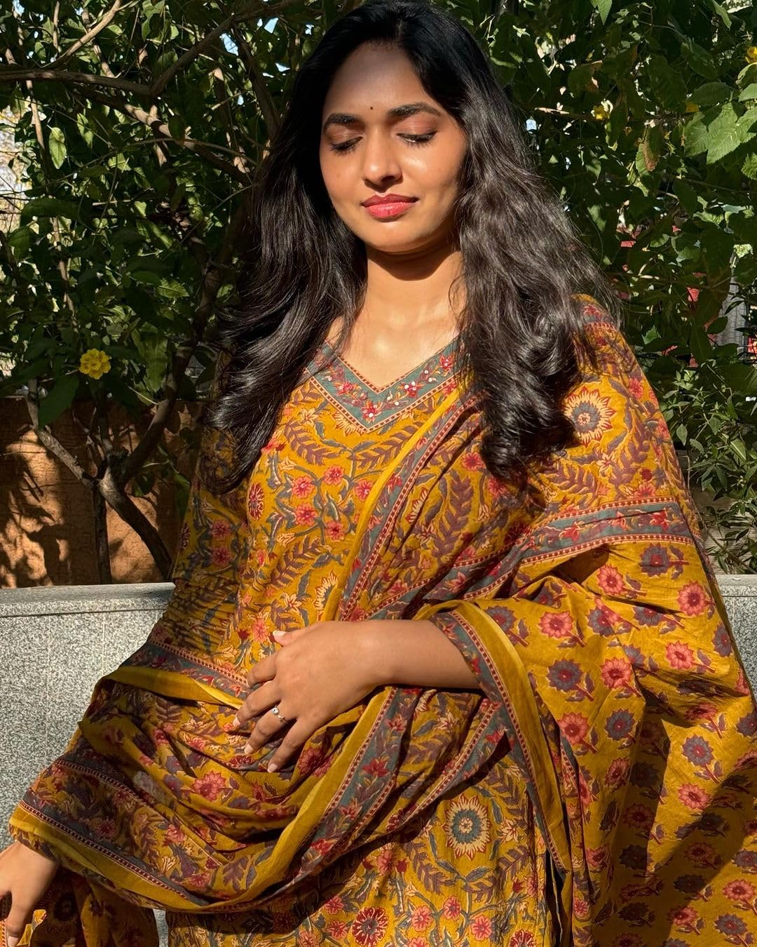 KLOSIA Women Printed Kurta and Pant Set with Dupatta (XX-Large) Mustard Yellow - Image 4