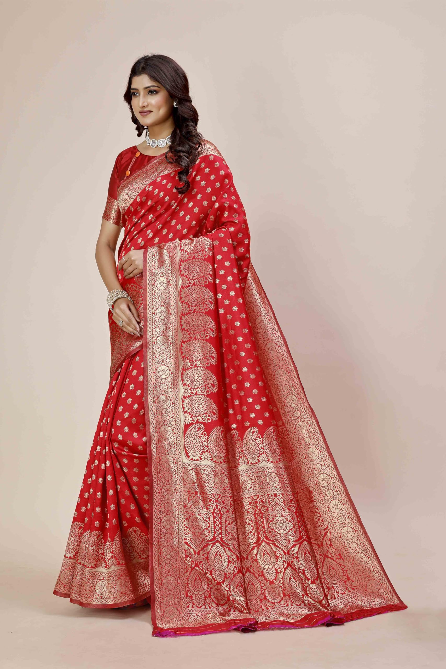 Shasmi Women's Banarasi Saree Pure Kanjivaram Silk Saree Soft new ladies 2025 Design Wear Pattu Sarees Latest Party Sari collections With Blouse Piece for Wedding sadi (PARI-215 RED) - Image 6