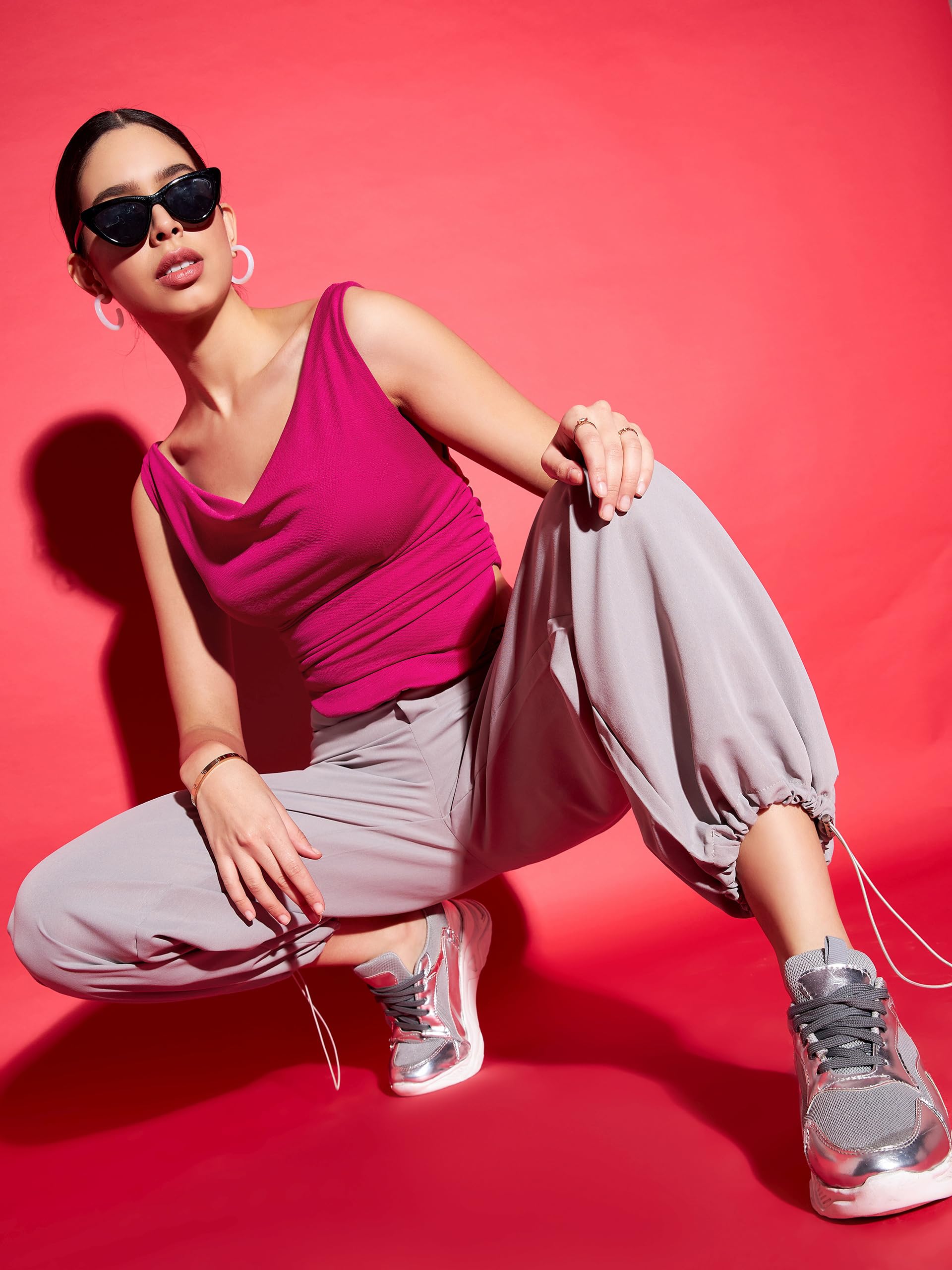 Uptownie Lite Cotton Stretchable Draped Crop Top Maroon - Image 9