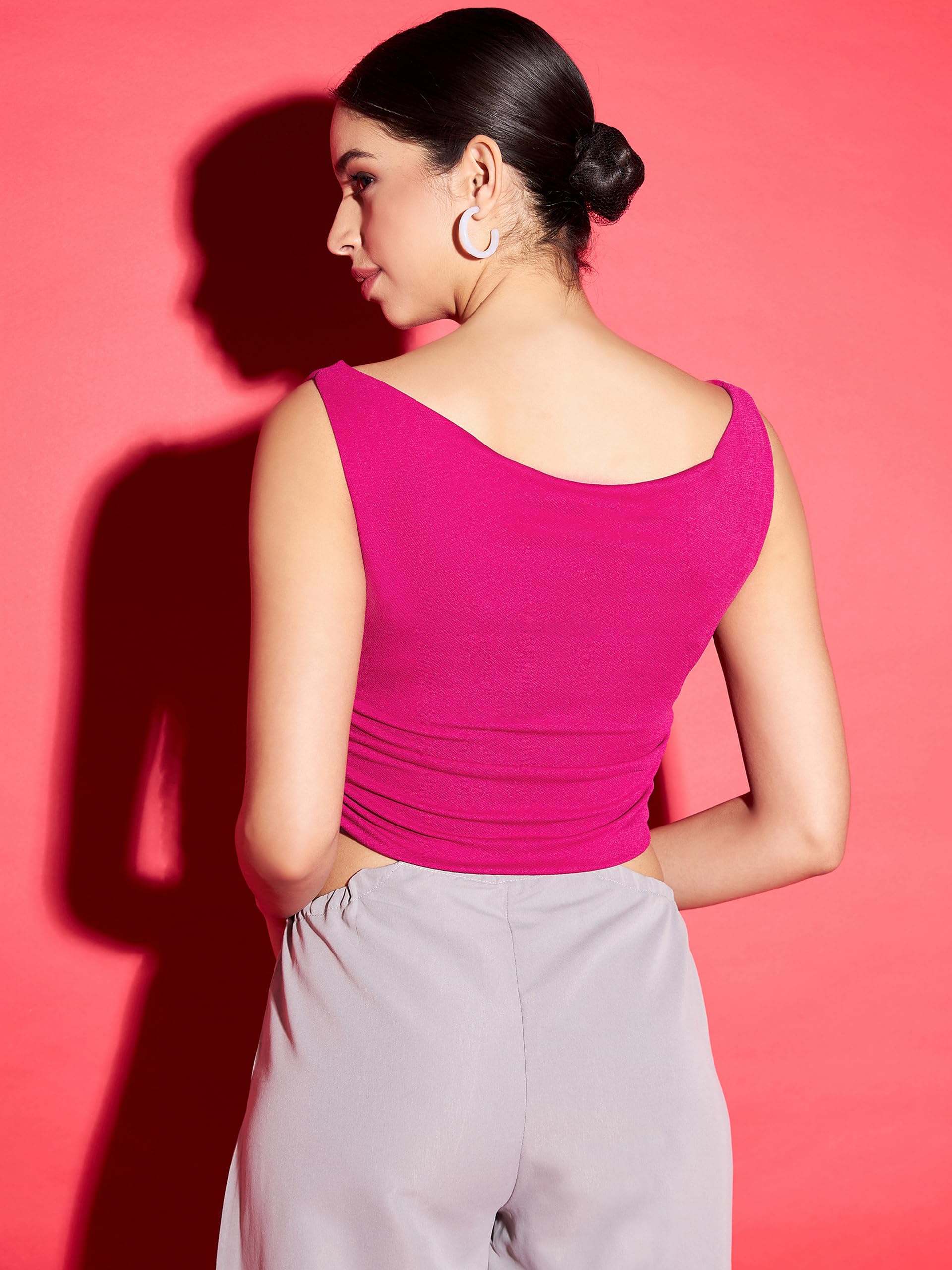 Uptownie Lite Cotton Stretchable Draped Crop Top Maroon - Image 6