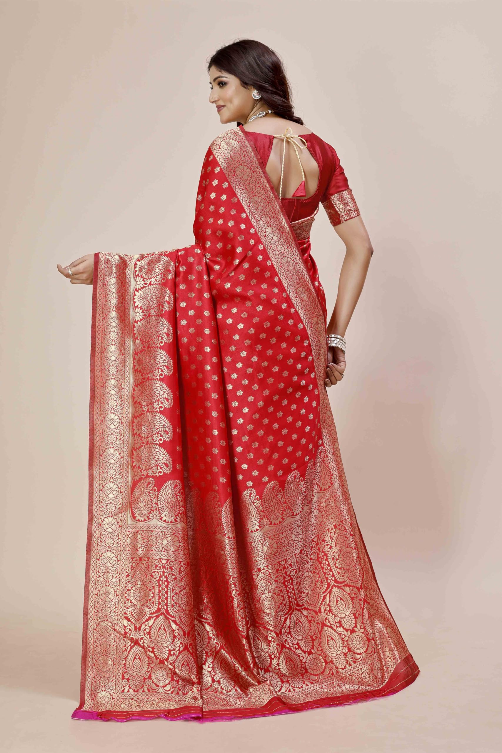 Shasmi Women's Banarasi Saree Pure Kanjivaram Silk Saree Soft new ladies 2025 Design Wear Pattu Sarees Latest Party Sari collections With Blouse Piece for Wedding sadi (PARI-215 RED) - Image 2