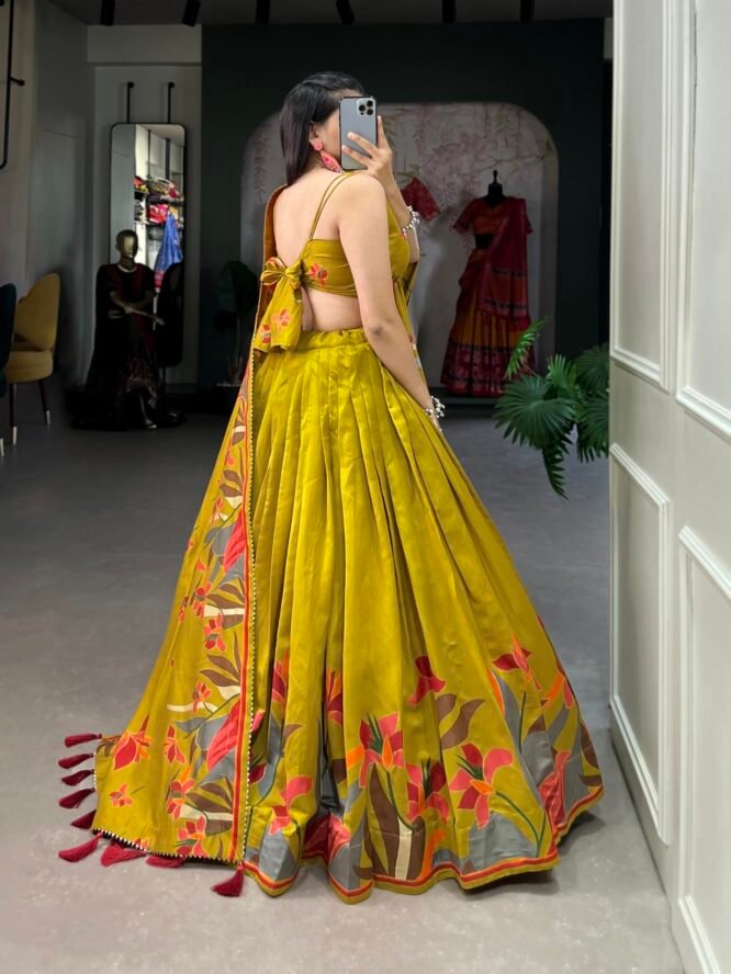 MR CREATION Women's Wedding Special Floral Lehenga Choli with Foil Print & Gotta Patti Dupatta(PINK) (YELLOW) - Image 5