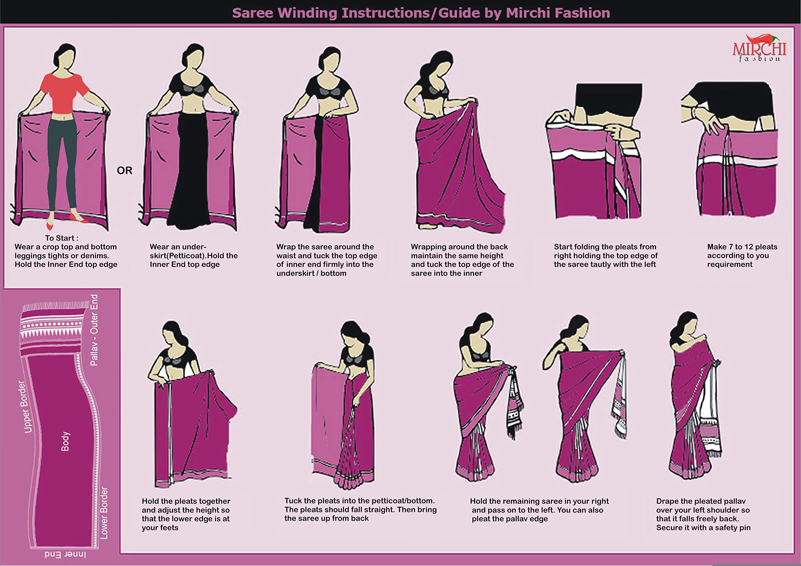 SOURBH Women's Chiffon Woven Zari Work Lace Border Saree with Blouse Piece (12811-Navy Blue) - Image 2