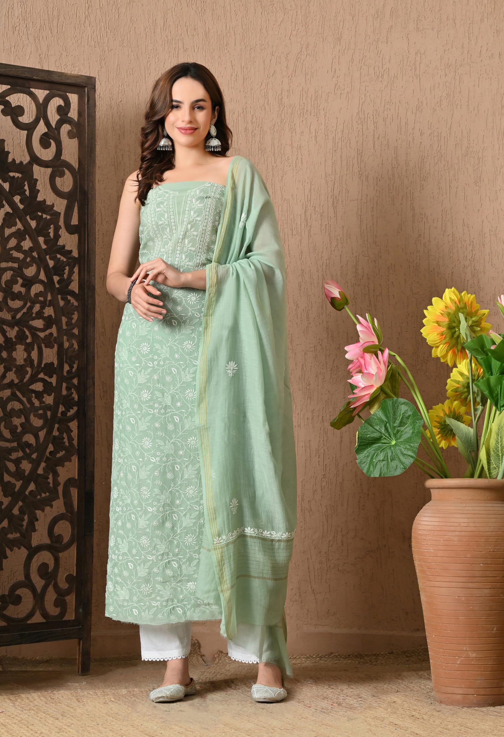 THE WEAVERS SHOP BY RAAVI Chanderi Kurta Dupatta Unstitched Suit Set - Image 6