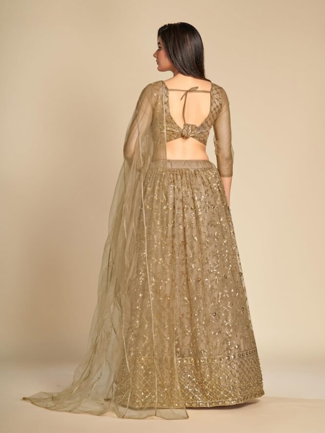 TRENDMALLS Women's Net Embroidery Lehenga Choli With Net Dupatta (L144-Gold, Semi stitched) - Image 9