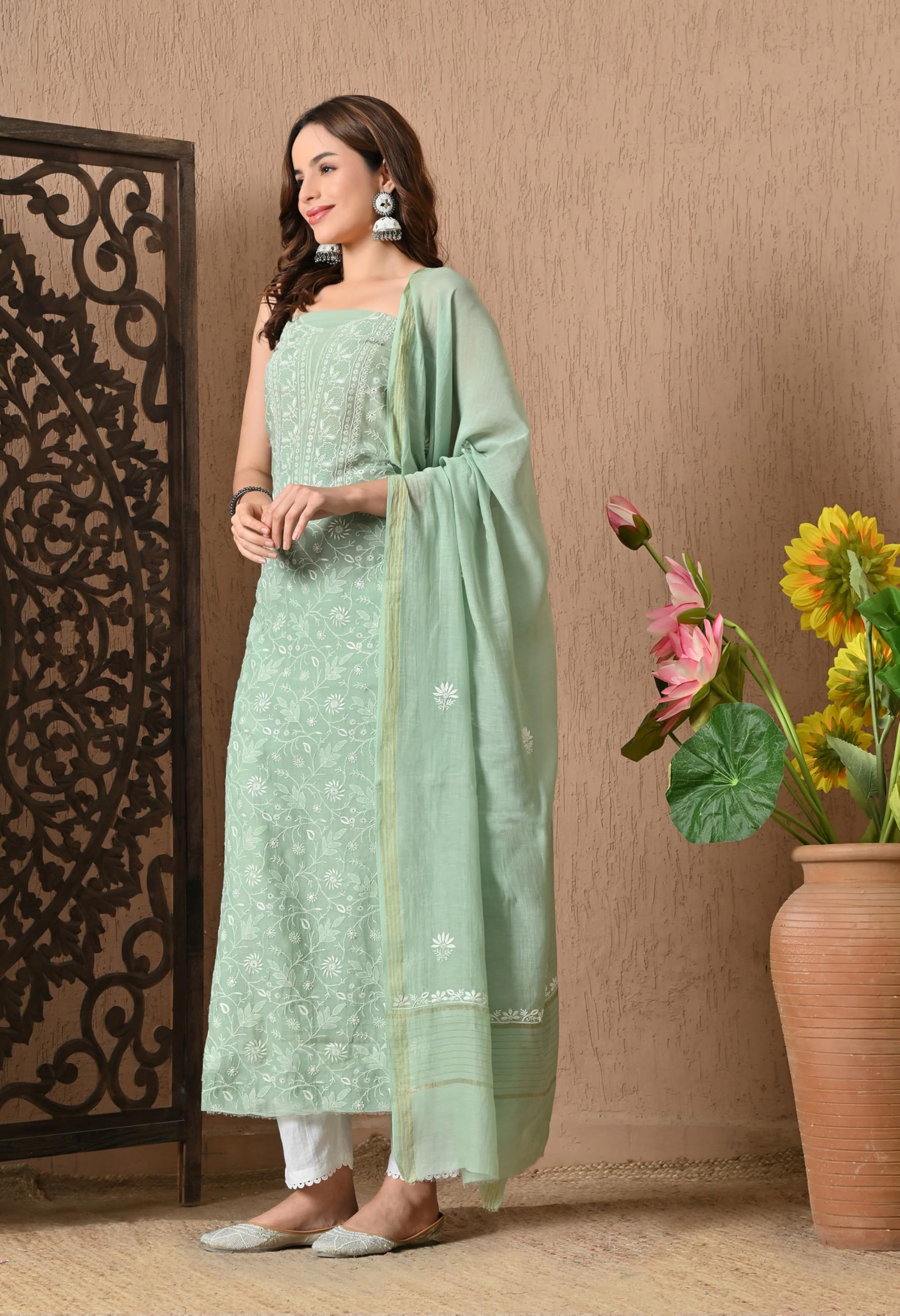 THE WEAVERS SHOP BY RAAVI Chanderi Kurta Dupatta Unstitched Suit Set - Image 5
