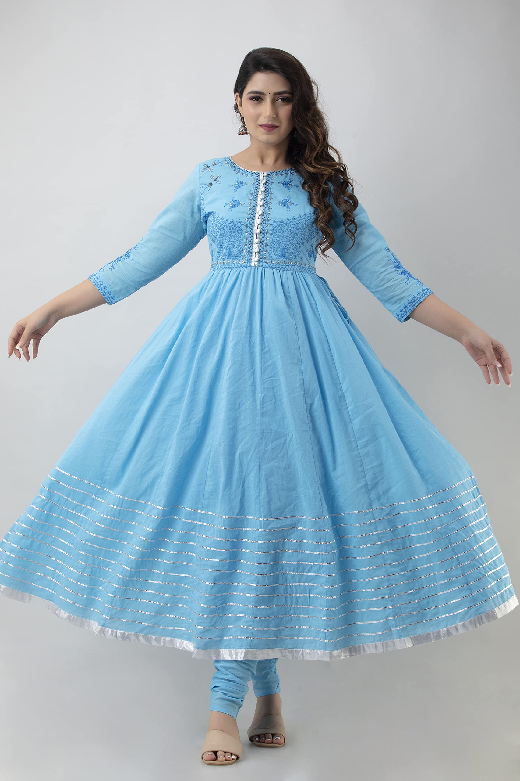 A&K Women Anarkali Embroided Printed Round Neck Kurta, Churidar & Dupatta Set - Image 6