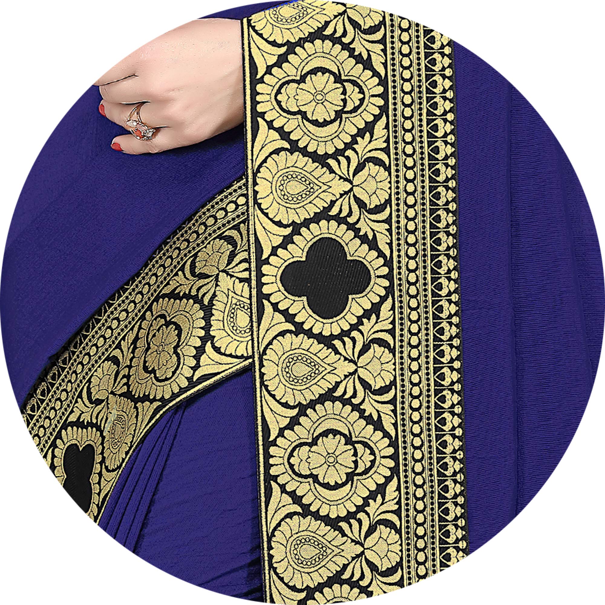 SOURBH Women's Chiffon Woven Zari Work Lace Border Saree with Blouse Piece (12811-Navy Blue) - Image 4