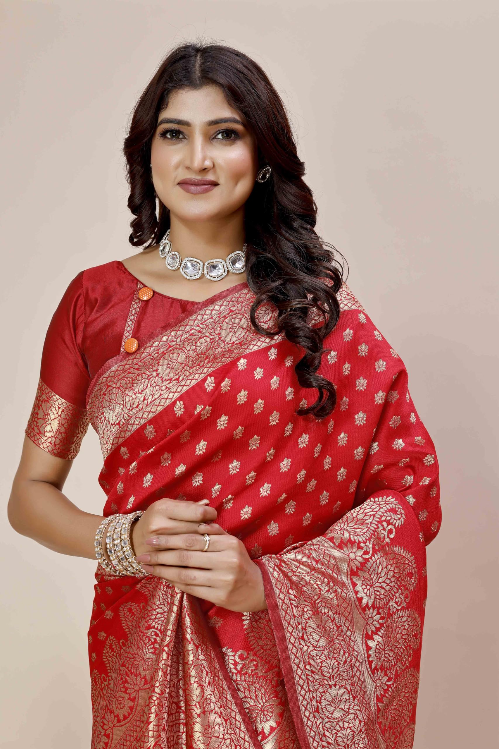 Shasmi Women's Banarasi Saree Pure Kanjivaram Silk Saree Soft new ladies 2025 Design Wear Pattu Sarees Latest Party Sari collections With Blouse Piece for Wedding sadi (PARI-215 RED) - Image 4