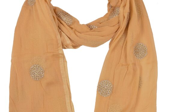 YOUTHQUAKE Flower Embroidered Work Chiffon Dupatta for Womens & Girls with Fancy Moti Lace (Beige) 2.25 Meter