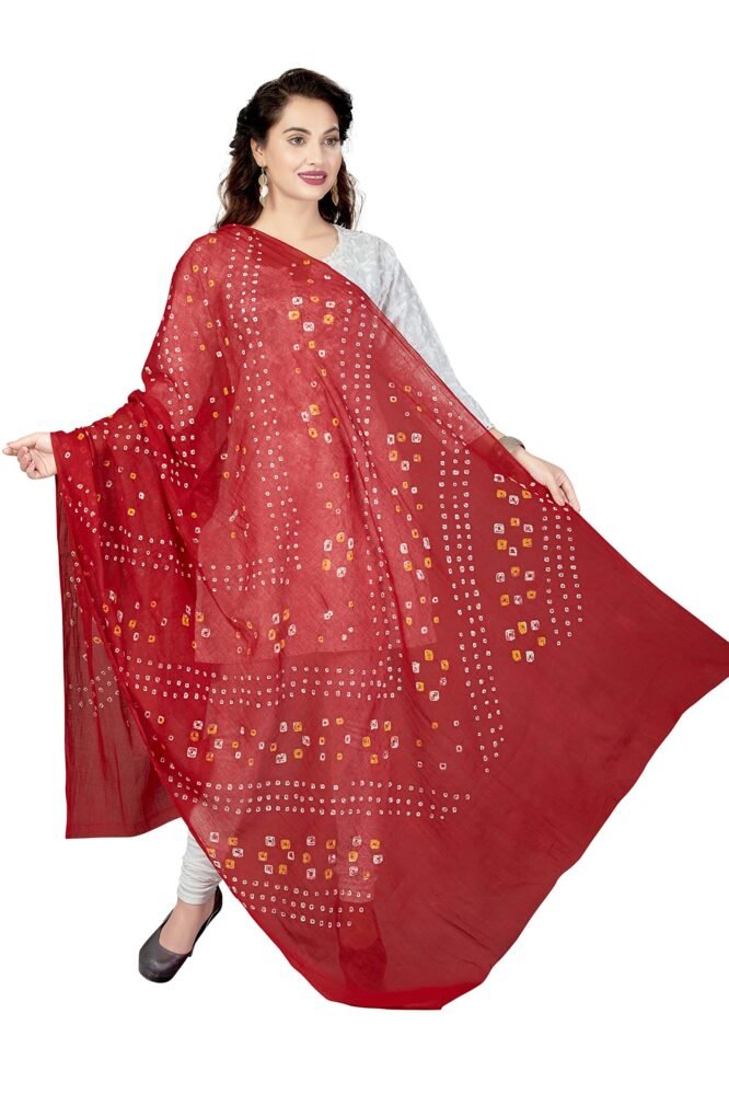RANI SAAHIBA Cotton Kutchi Bandhani Dupatta (SKRDD1495_Red)