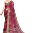 MIRCHI FASHION Women's Jacquard Chiffon Georgette Abstract Printed Saree with Blouse Piece (38784-Magenta, Muticolor)