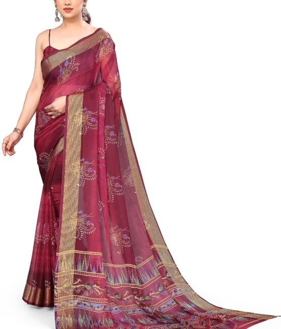MIRCHI FASHION Women's Jacquard Chiffon Georgette Abstract Printed Saree with Blouse Piece (38784-Magenta, Muticolor)
