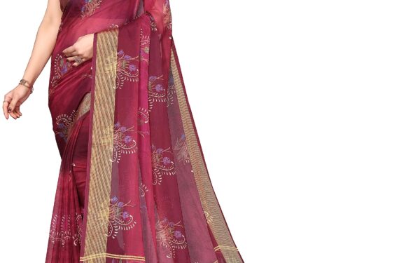 MIRCHI FASHION Women's Jacquard Chiffon Georgette Abstract Printed Saree with Blouse Piece (38784-Magenta, Muticolor)