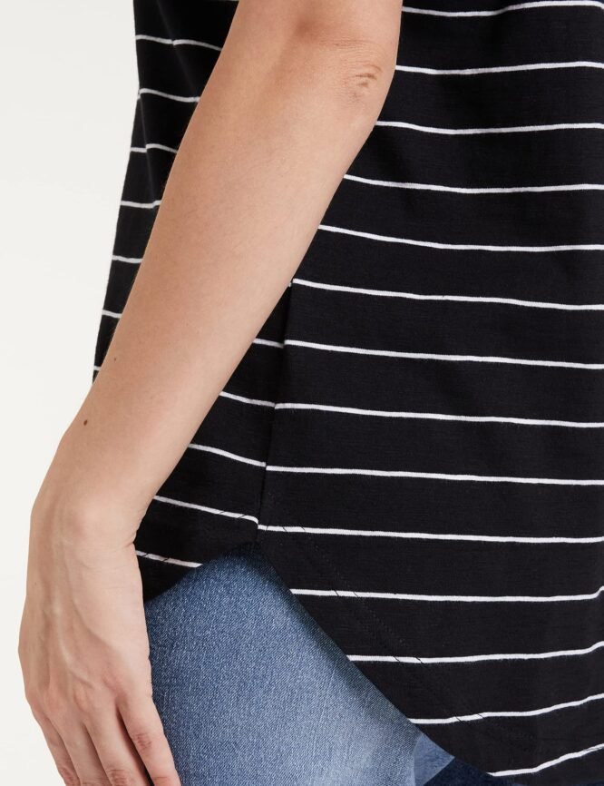Amazon Brand - Symbol Women's Striped Loose Fit Half Sleeve Cotton T-Shirt (SYMAW19TS036B_White + Navy_Small) (Combo Pack of 2) - Image 5