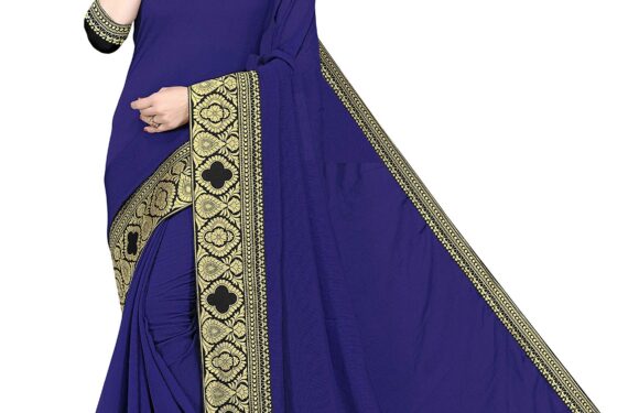 SOURBH Women's Chiffon Woven Zari Work Lace Border Saree with Blouse Piece (12811-Navy Blue)