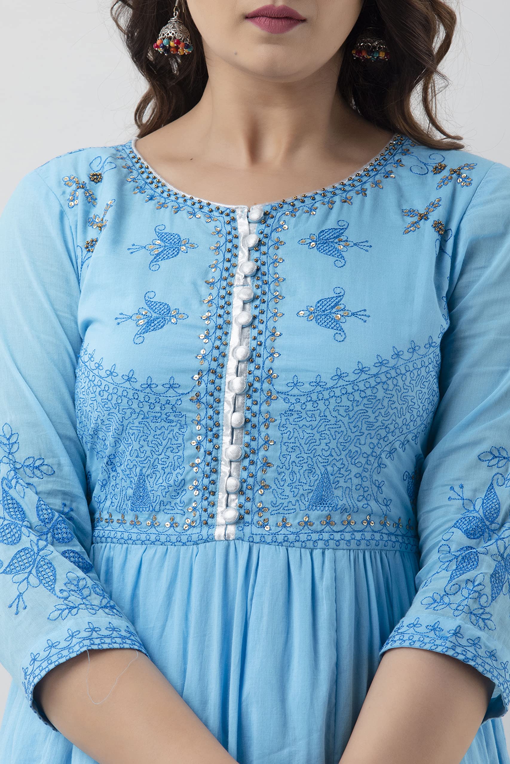 A&K Women Anarkali Embroided Printed Round Neck Kurta, Churidar & Dupatta Set - Image 3