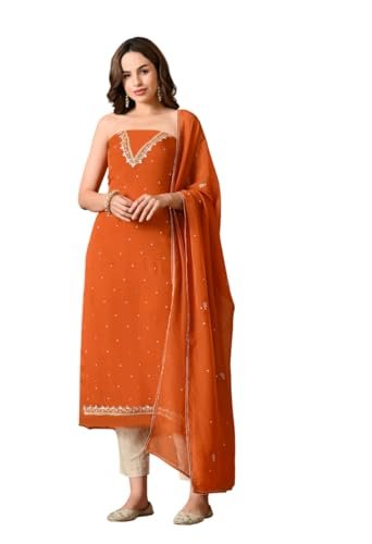 THE WEAVERS SHOP BY RAAVI Handmade Georgette Salwar and Suit Unstitched Dress Material - Set of 3