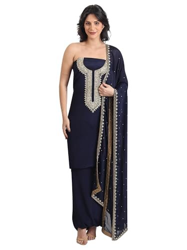THE WEAVERS SHOP BY RAAVI Crepe Zardozi Work Unstitched Dress Material - Set of 3