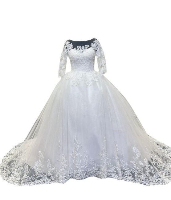 GOWNLINK Beautiful Christian Wedding Train Gown Wedding Dress in White Color for Women D30T (6) with Same Sleeves