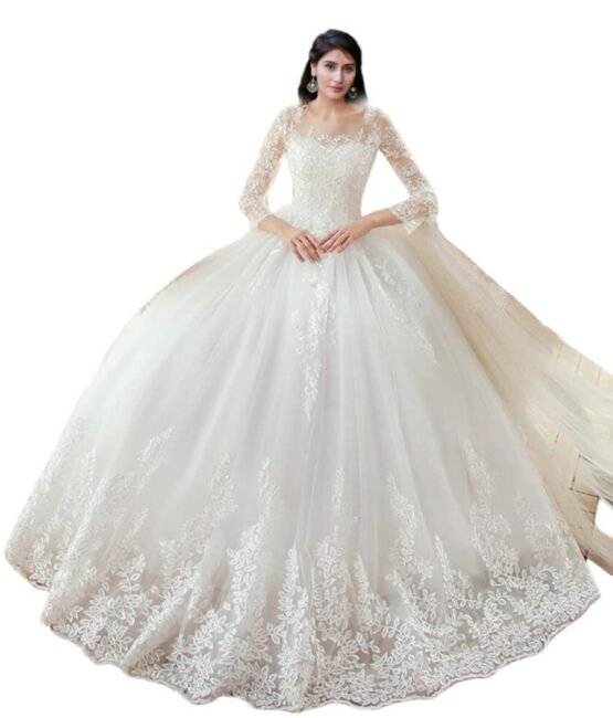 GOWNLINK Ball Wedding Maxi Gown for Christian Women White with Extra Sleeve Size Custom (White-B-G01) (Gltd50B)_Medium