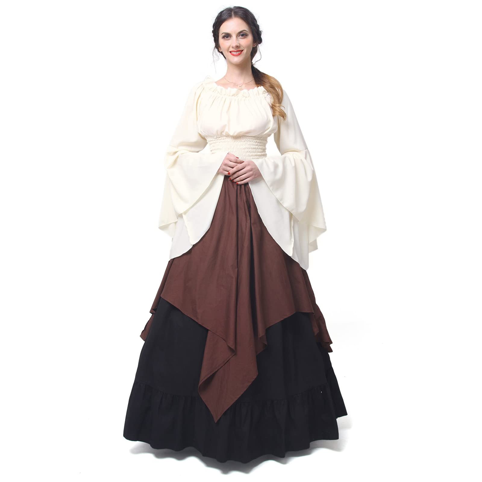 Nspstt Womens Renaissance Medieval Costume Dress Gothic Victorian Fancy Dresses - Cotton, White