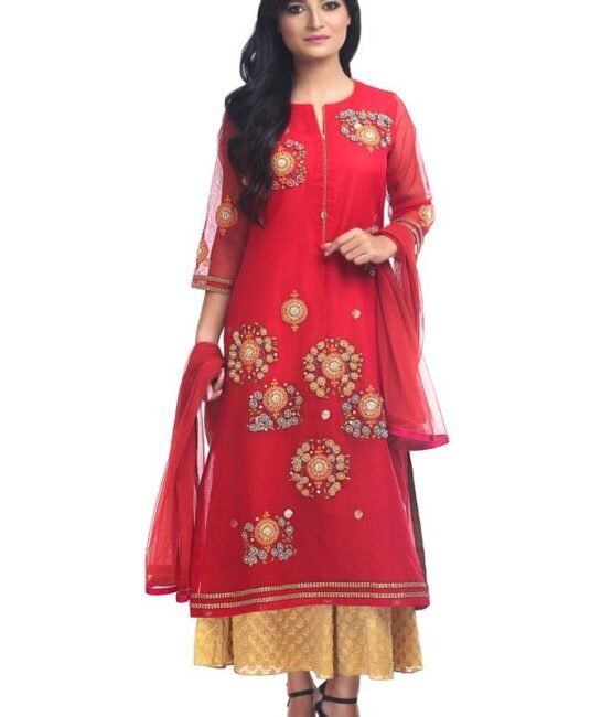 JAB Collections Women's Dress Material (JAB-122_Free Size_Red)
