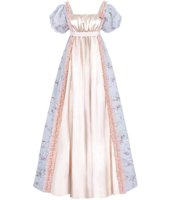 CR ROLECOS Regency Dress Women Empire Waist Regency Costume Victorian Luxurious Satin Dresses, Blue, Small