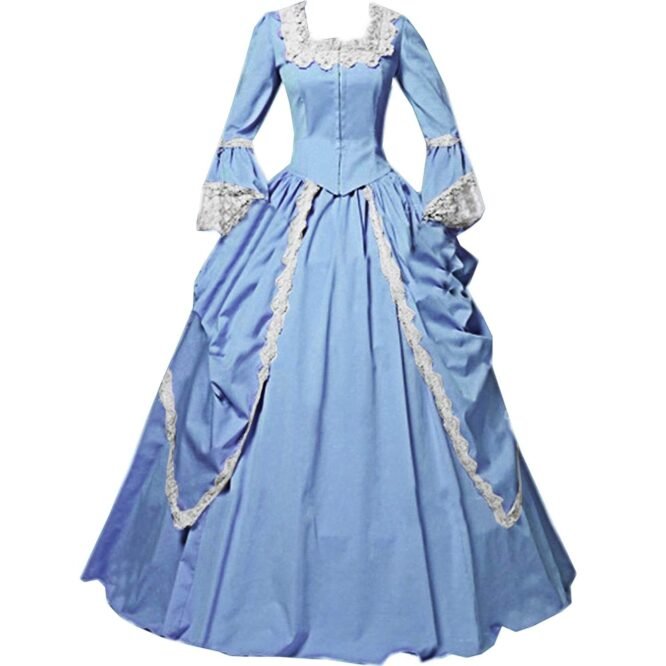 I-Youth Womens Lace Marie Antoinette Masked Ball Victorian Costume Dress (S, Sky Blue)