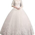 GOWNLINK White Christian Wedding Catholic Wedding Ball Long Gown Dress in White Frock Women with Extra Sleeves Gld30 (Small)