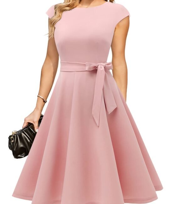 DRESSTELLS Women's Cocktail Dresses, Formal Wedding Guest Church Modest Party Prom Dress 2025, Dustyrose, Large