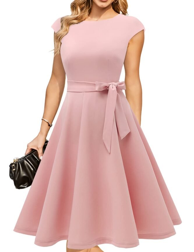 DRESSTELLS Women's Cocktail Dresses, Formal Wedding Guest Church Modest Party Prom Dress 2025, Dustyrose, Large