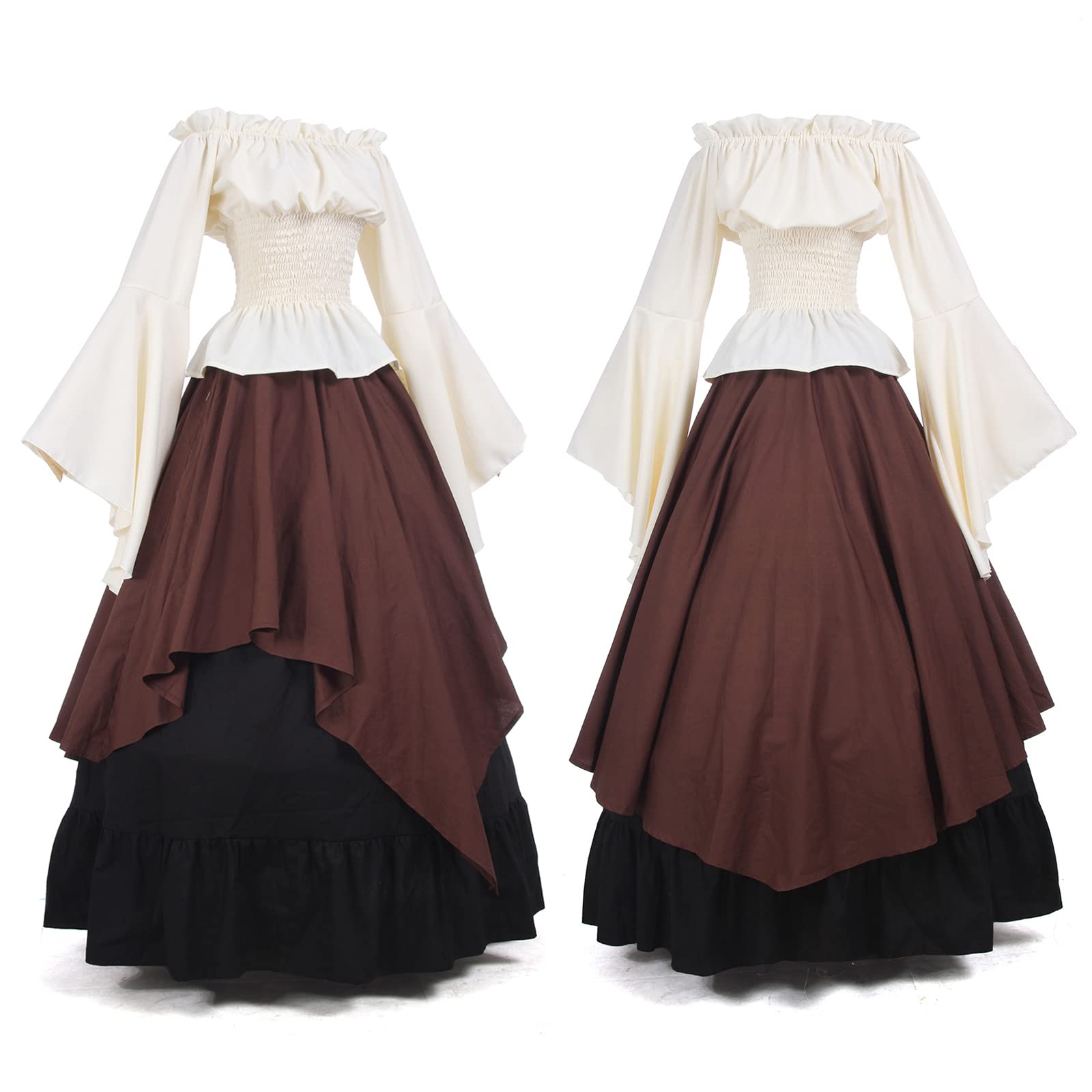 Nspstt Womens Renaissance Medieval Costume Dress Gothic Victorian Fancy Dresses - Cotton, White - Image 5