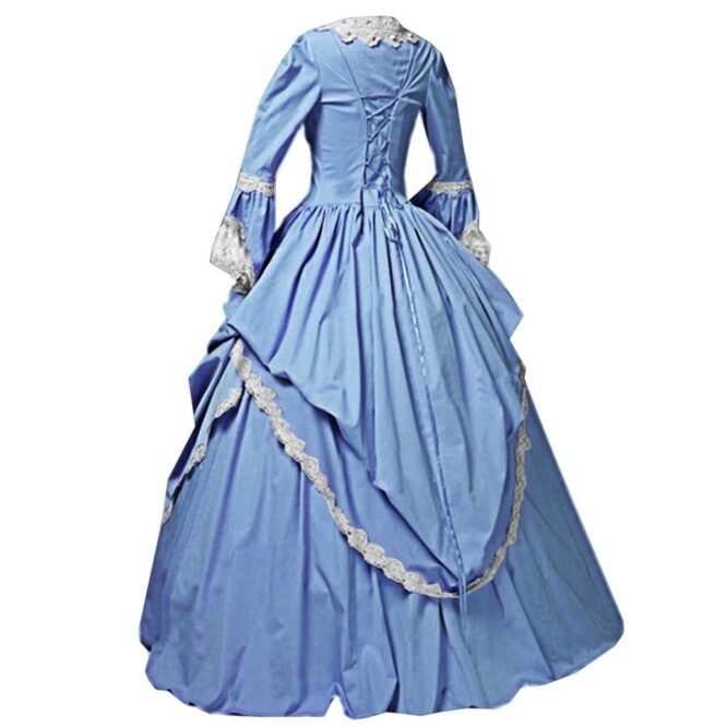 I-Youth Womens Lace Marie Antoinette Masked Ball Victorian Costume Dress (S, Sky Blue) - Image 4