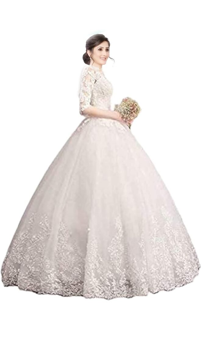 GOWNLINK White Christian Wedding Catholic Wedding Ball Long Gown Dress in White Frock Women with Extra Sleeves Gld30 (Small) - Image 7