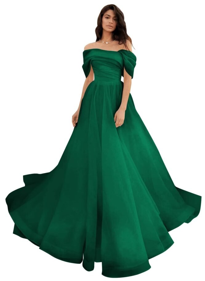 Off Shoulder Tulle Wedding Dresses Puffy Prom Dresses Long Ball Gown Dresses for Women, Dark Green, 22